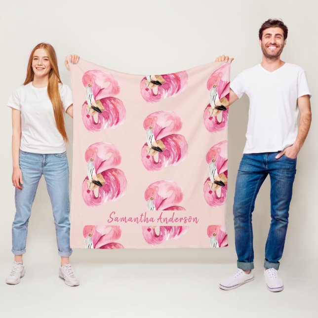 Exotisches rosa Flamingo-Muster und Name Fleecedecke (Beispiel)
