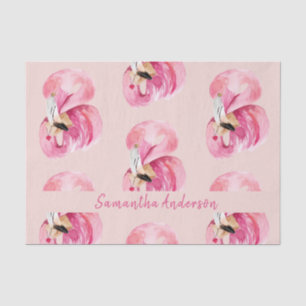 Exotisches rosa Flamingo-Muster und Name Seidenpapier