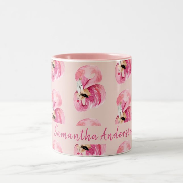 Exotisches rosa Flamingo-Muster und Name Zweifarbige Tasse (Mittel)