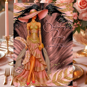 Exotisches rosa Kleid Gold Schwarz Feder Geburtsta Einladung