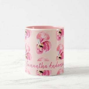 Exotisches rosa Wasserfarben-Flamingo-Muster & Nam Zweifarbige Tasse