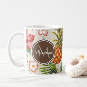 Exotisches tropisches Ananas, florbraune Monogramm Kaffeetasse