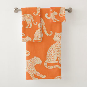Exotisches Wild Leopard Muster Helles Orange Somme Badhandtuch Set