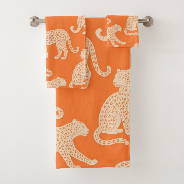 Exotisches Wild Leopard Muster Helles Orange Somme Badhandtuch Set (Insitu)