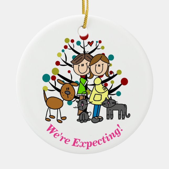 Expectant Couple, Two Cats, Dog Ornament (Vorne)