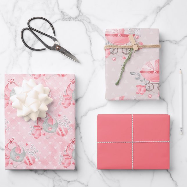 Expectant Mother Baby Girl Pink Geschenkpapier Set (Vorderseite)