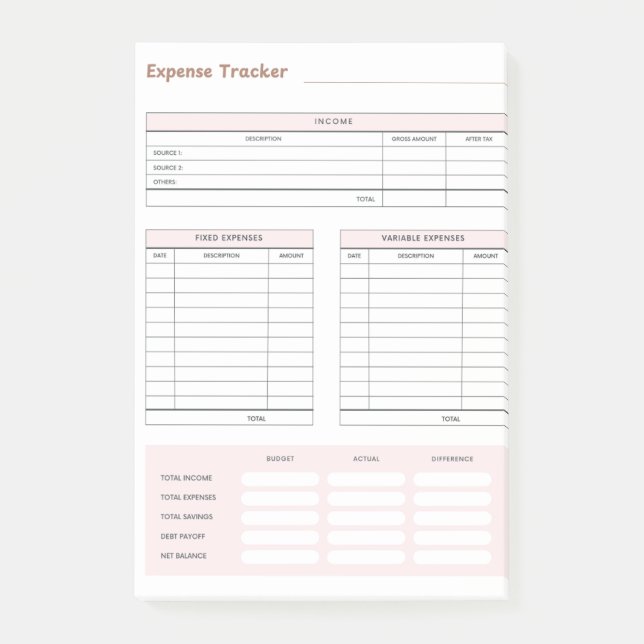 Expense Tracker Notes Post-it Klebezettel (Vorderseite)