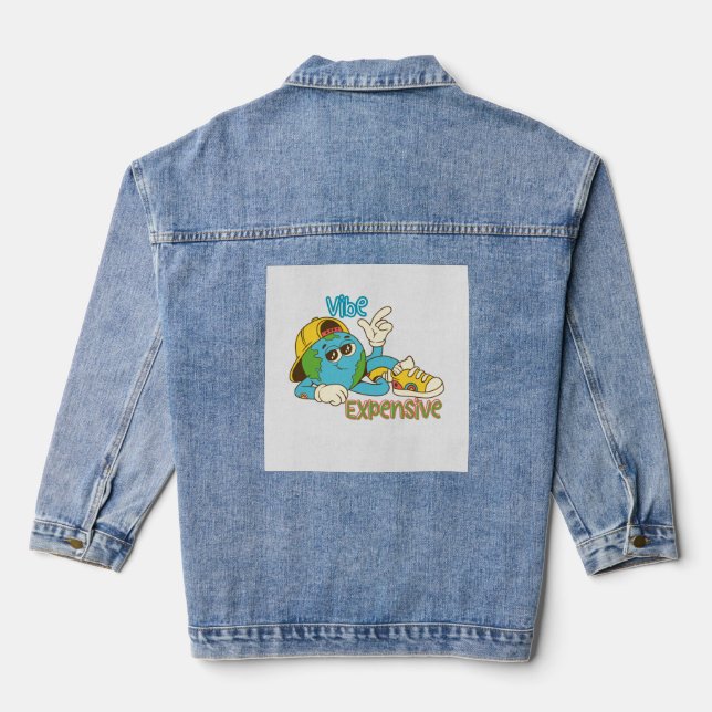 Expensive Vibe – Cool Retro Earth Character Design Jeansjacke (Rückseite)