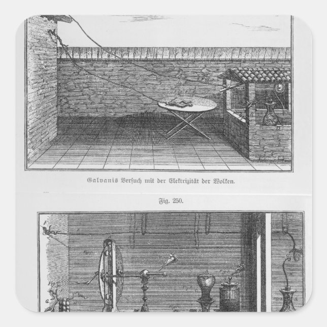 Experiment an Fröschen von Louis Galvani Quadratischer Aufkleber (Vorderseite)