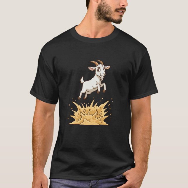 Explodierende springende Ziege Cartoon lustiger Fa T-Shirt (Vorderseite)