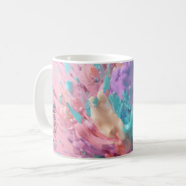Explodierender Abstrakt rosa türkisfarbener Lilac Kaffeetasse (Vorderseite Links)