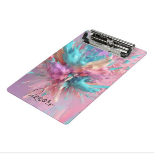 Explodierender Abstrakt rosa türkisfarbener Lilac Mini Klemmbrett