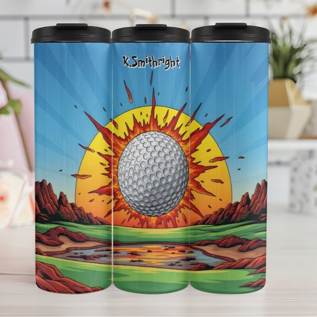 Explodierender Golf Ball Sunset Thermosbecher (Von Creator hochgeladen)