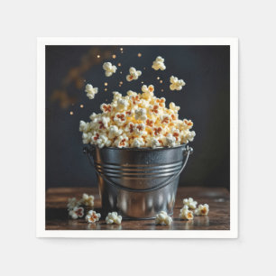 Explodierendes Popcorn in einem Metall-Eimer Serviette