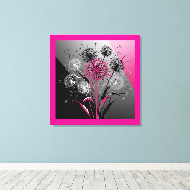 Exploding Dandelions Pink Black White Leinwanddruck (Insitu (Holzboden))