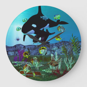 Exploration 3D Aquarium ORCA Große Wanduhr