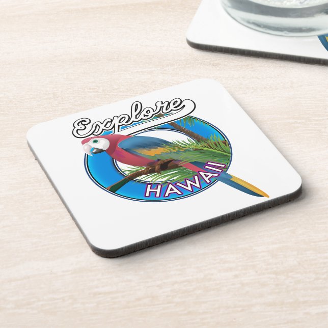 Explore Hawaii Retro-Logo Keramikfliese Getränkeuntersetzer (Linke Seite)