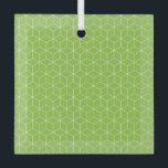 Explore Modern Optical Illusions with Cube Pattern Ornament Aus Glas<br><div class="desc">Green background with a repeating white geometric cube pattern,  creating a modern,  three-dimensional optical illusion. The design is orderly and dynamic.</div>
