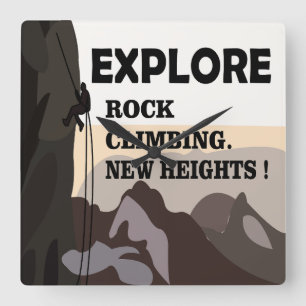 Explore New Heights Rock Climbing Quadratische Wanduhr
