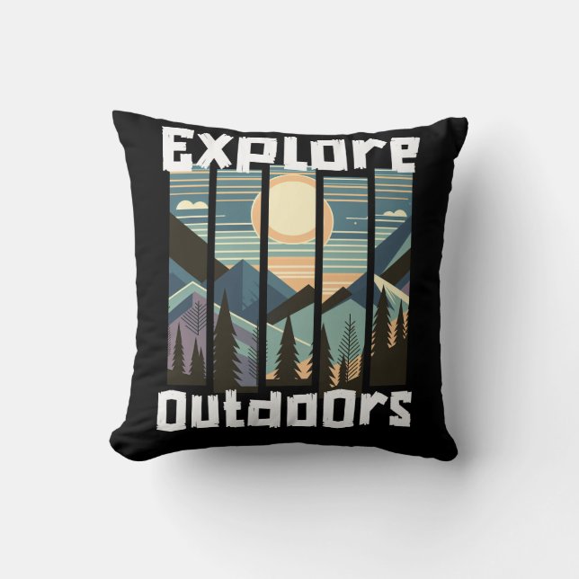 Explore Outdoors Landschafts Grafik Kissen (Vorderseite)