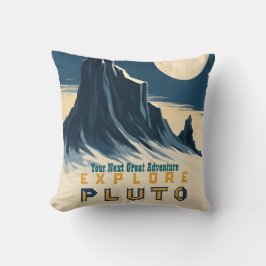 Explore Pluto Vintage Travel Poster - Retro Space Kissen