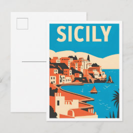 Explore Sicily Italy Vintage Travel Illustration Postkarte