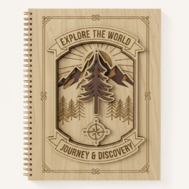 Explore the World Journey & Discovery Wood Carved  Notizbuch