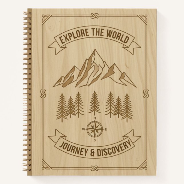 Explore the World Journey Discovery Wood Journal Notizbuch (Vorderseite)
