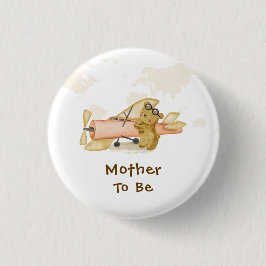 Explorer Map Airplane Mother To Be Baby Shower Button
