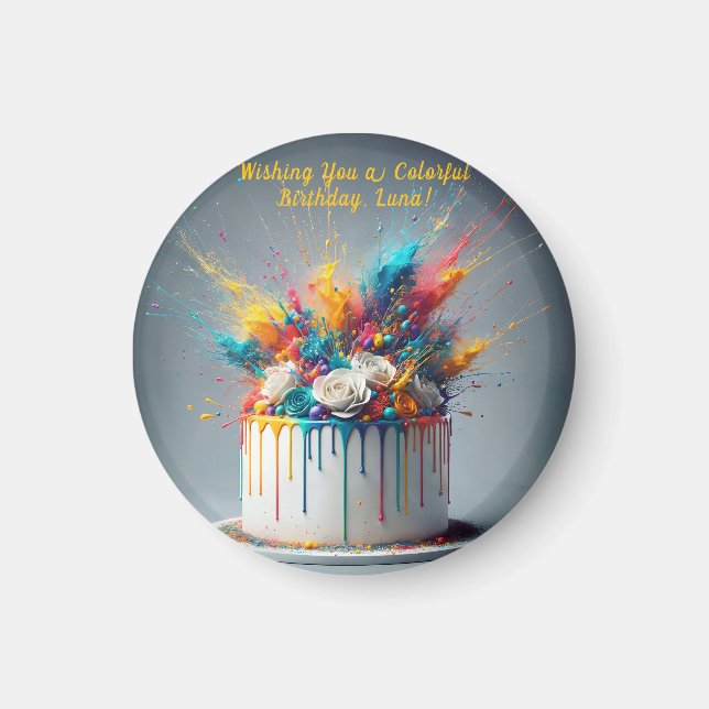 Explosion der Freude - Glücklicher Geburtstagskuch Magnet (Vorne)