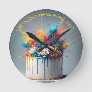 Explosion der Freude - Glücklicher Geburtstagskuch Runde Wanduhr
