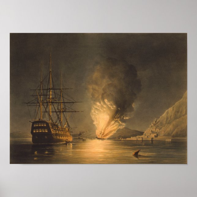 Explosion der USS Dampf Frigate Missouri Poster (Vorne)