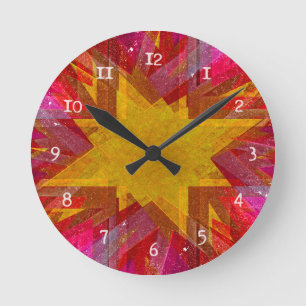 Explosion rosa und gelb grunge runde wanduhr