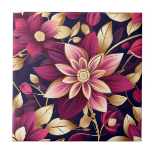 Explosion von Burgund- und Goldflora Fliese
