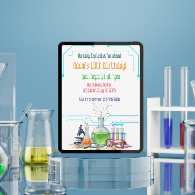 Explosive Fun Science Lab Geburtstag Einladung (Von Creator hochgeladen)