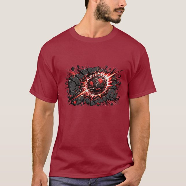 Explosive Lava-Fußball Comic-Art-Design T-Shirt (Vorderseite)