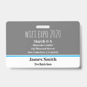Expo ID Horizontal grau, weiß und blau Ausweis