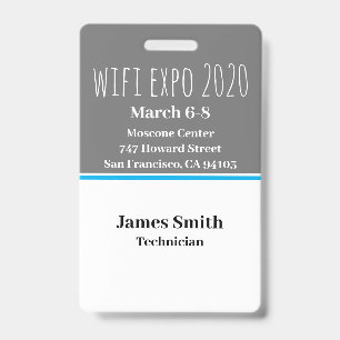 Expo ID Vertikal grau, weiß und blau Ausweis