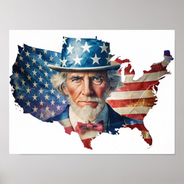 Exposition der amerikanischen Flagge und USA Map P Poster (Vorne)