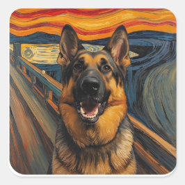 Expressionistische Angstmalerei Deutscher Schäferh Quadratischer Aufkleber