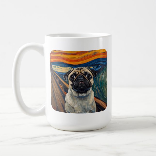 Expressionistische Angstmalerei–inspirierte Pug-Ku Kaffeetasse (Links)