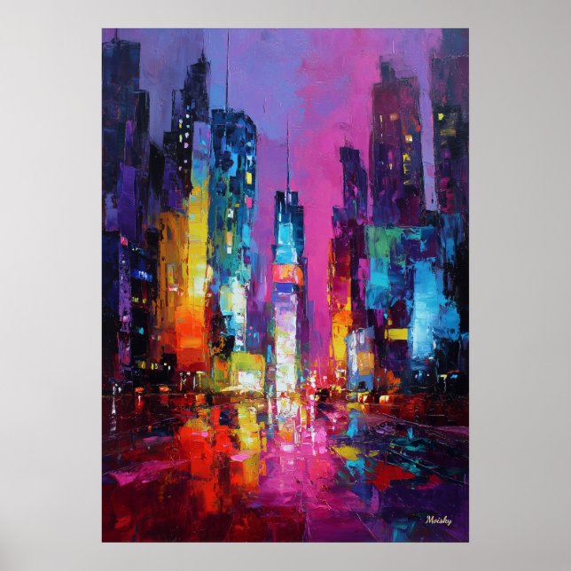 Expressionistische Tokioter Skyline Neon-Nacht-Sta Poster (Vorne)