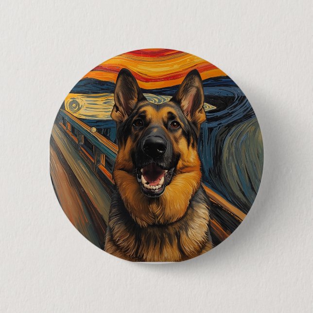 Expressionistischer Angst malender Deutscher Schäf Button (Vorderseite)