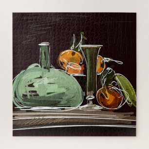 Expressionistischer Fruchtwein Grüner Vasen Puzzle