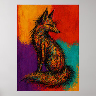 Expressionistischer Fuchs in Farbflächen-Wandkunst Poster