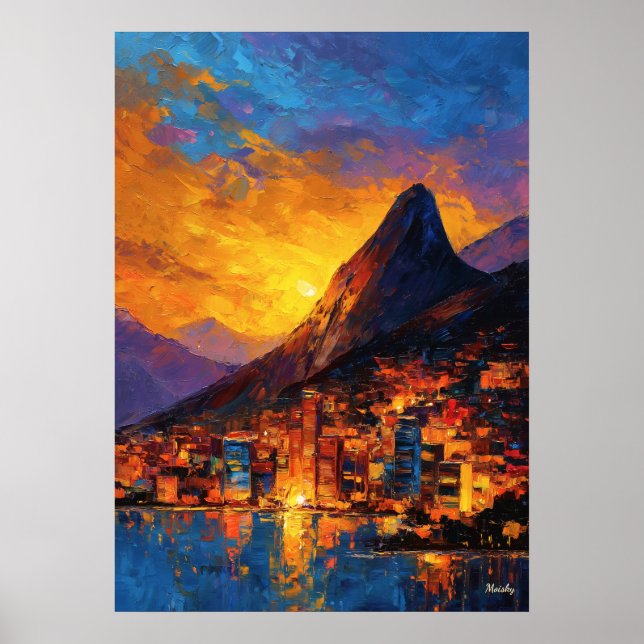 Expressionistischer Rio de Janeiro Skyline Goldene Poster (Vorne)