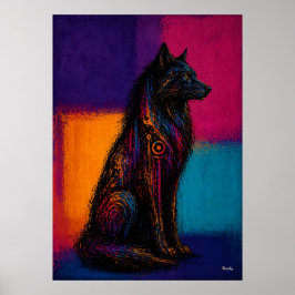 Expressionistischer schwarzer Wolf in Color Fields Poster