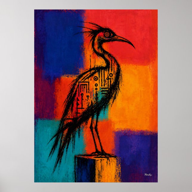 Expressionistischer Watvogel-Farbfelder abstrakt Poster (Vorne)