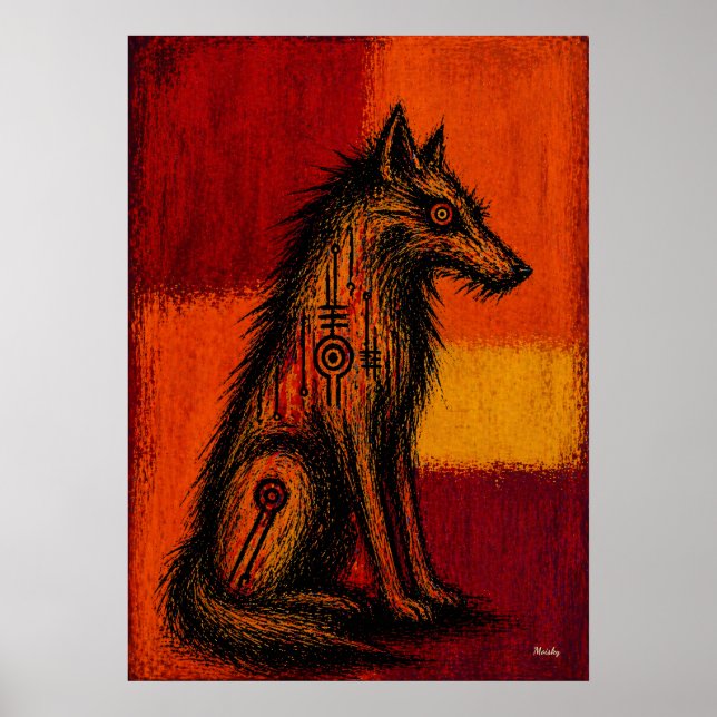 Expressionistischer Wolf in Farbflächen Abstract P Poster (Vorne)