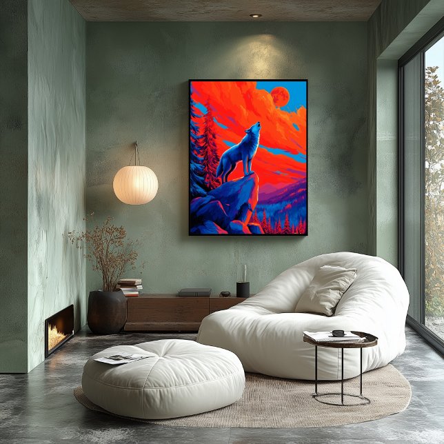 Expressionistischer Wolf unter karmesinrotem Mond  Poster (Von Creator hochgeladen)